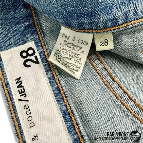 RAG & BONE SANTA CRUZ FLARE CROP JEANS IN PATCH VARICK WOMEN’S SIZE 28 RAW HEM - Picture 11 of 16